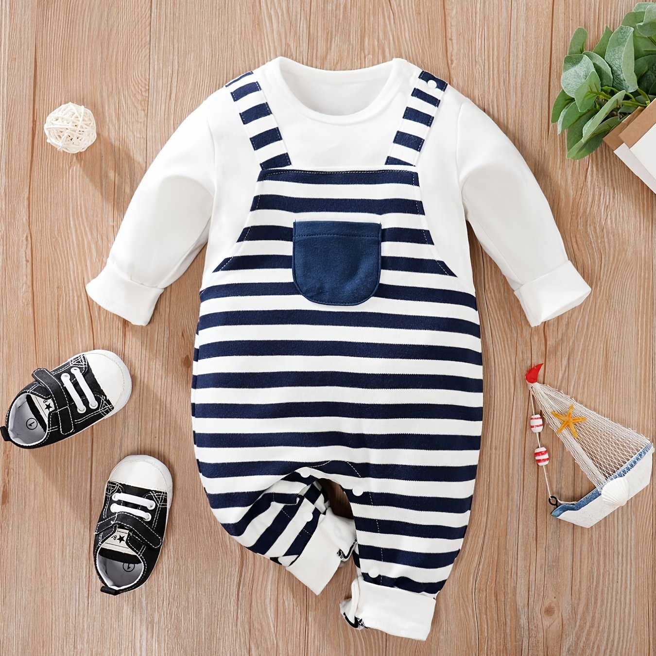 Baby Boys Navy Striped Long Sleeve Bodysuit