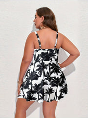Tropical Print Tankini Set Swimsuit 2 Piece