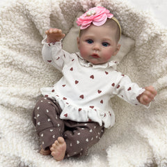 Handcrafted Meadow Anime Doll 45 Reborn Baby Doll in Heart Print Outfit