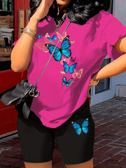 Butterfly Print Two Piece Outfit Short Sleeve Crew Neck T Shirt & Shorts Set