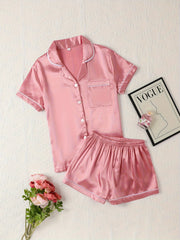 Satin Pajamas Set Short Sleeve Top & Shorts Women's Sleepwear