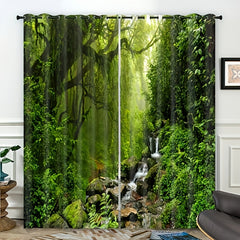 2pcs Forest Stream Printed Window Curtain