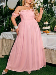 Mesh Off Shoulder Floral Maxi Bridesmaid Dress