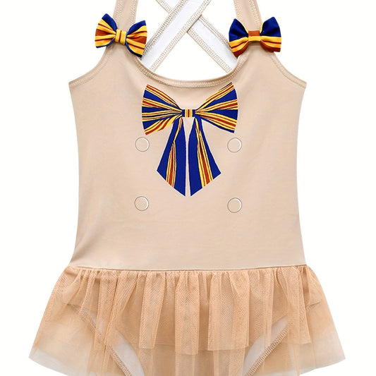 Girl's Preppy Style Bowknot Print Tankini Swimsuit
