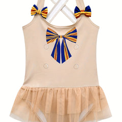 Girl's Preppy Style Bowknot Print Tankini Swimsuit