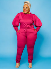 Lantern Sleeve Sweatshirt & Sweatpants Set Women's Plus