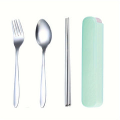 3pcs Stainless Steel Outdoor Tableware Set Spoon Fork Chopsticks