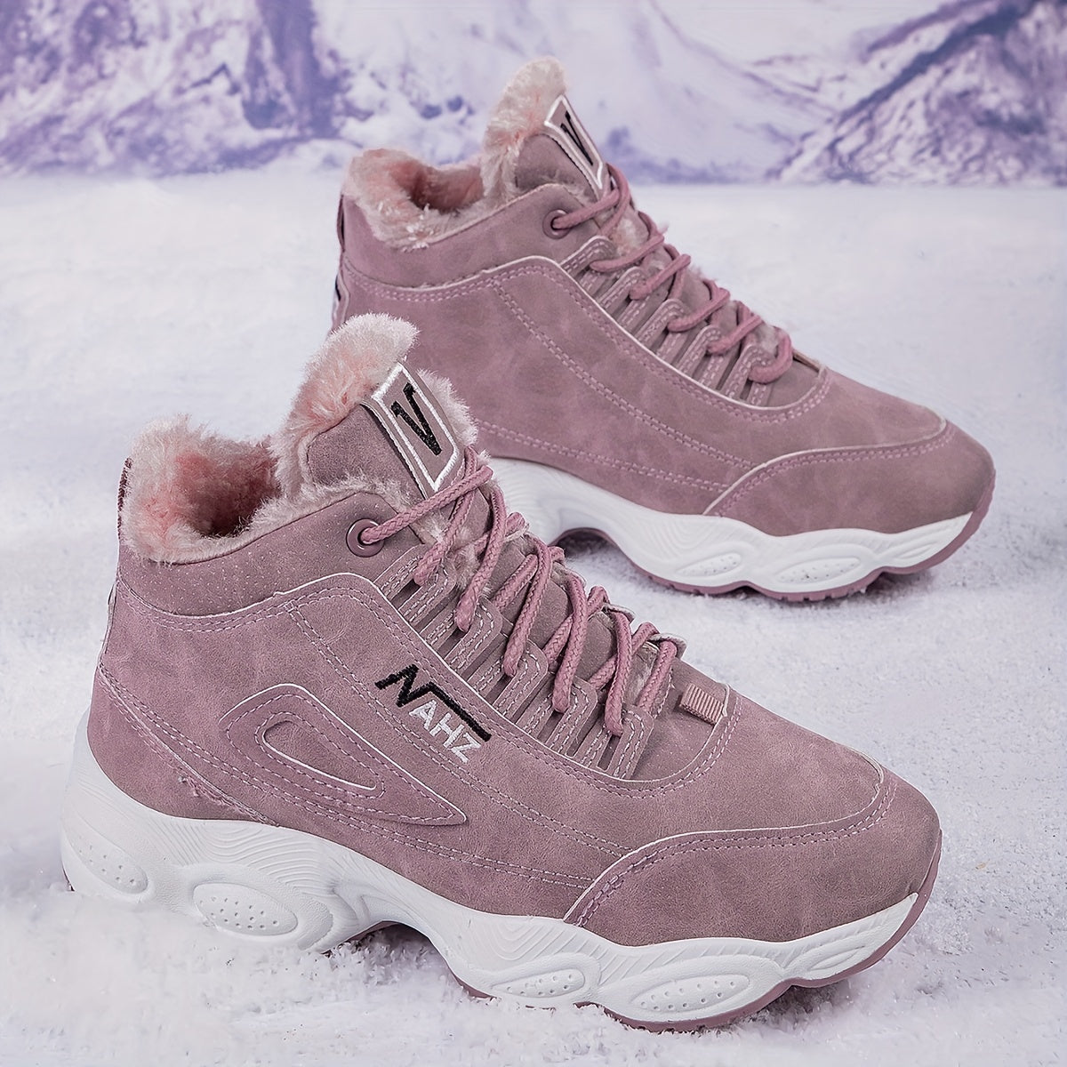 Thick Bottom High Top Snow Boots Round Toe Lace Up Cotton Shoes