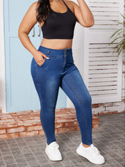 High Waisted Button Fly Stretchy Denim Pants