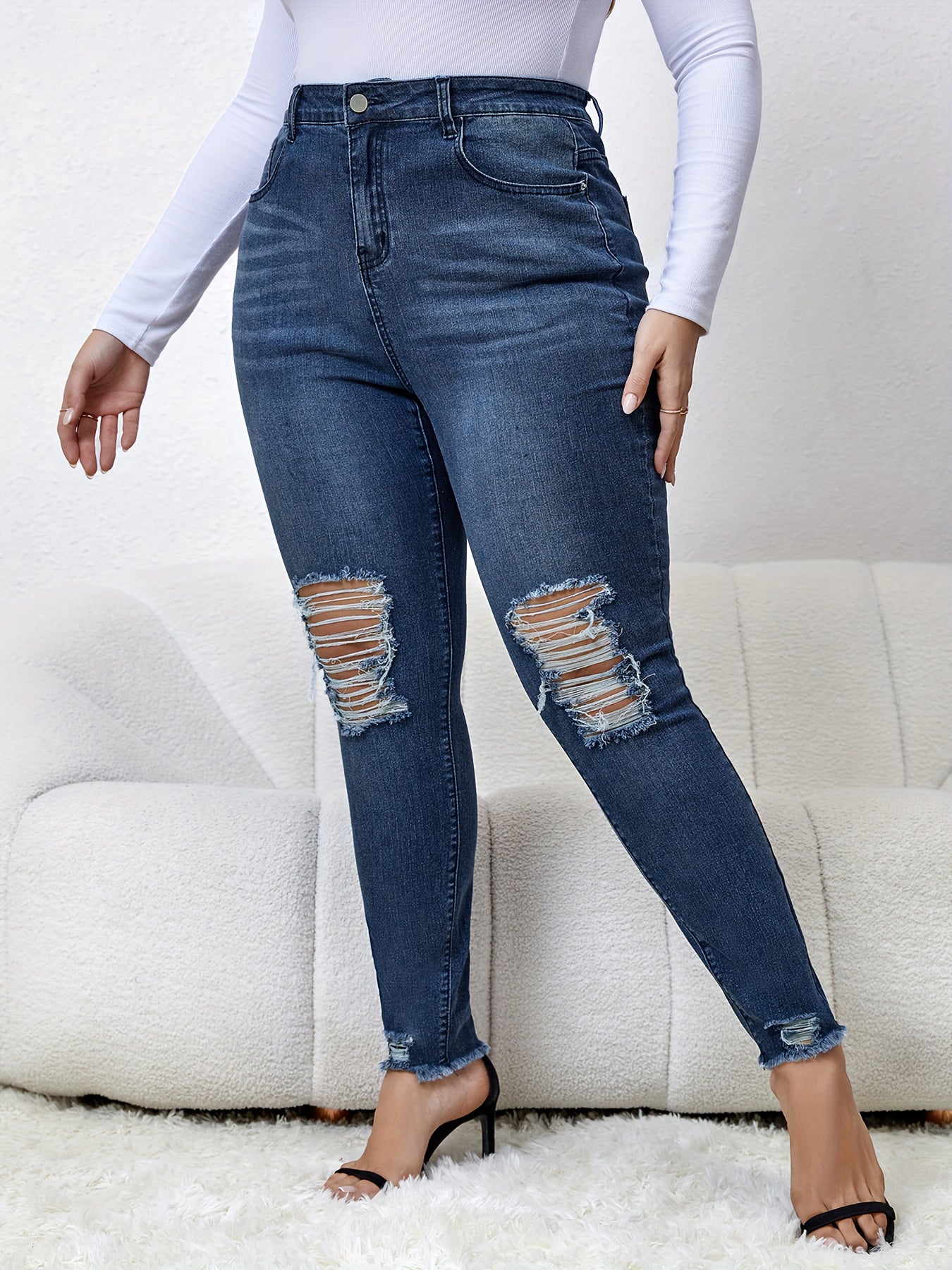Ripped High Rise Skinny Jeans