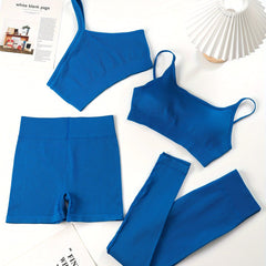 4pcs Yoga Set One Shoulder Sports Bra Shorts Leggings Women's Activewear
