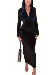 Solid Long Sleeve Mock Neck Zipper Dress