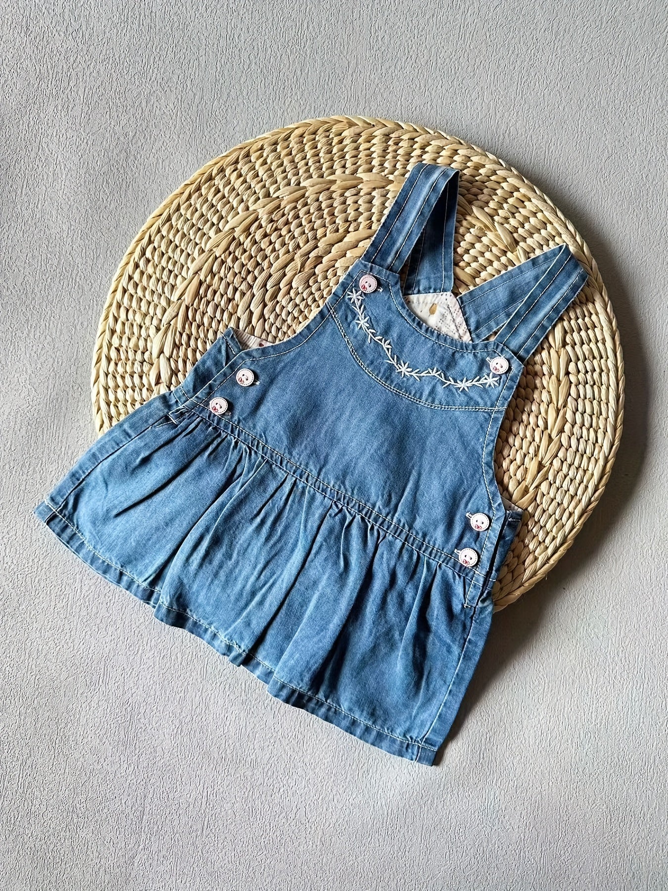 Baby Girl's Ruffle Trim Denim Dress Overall