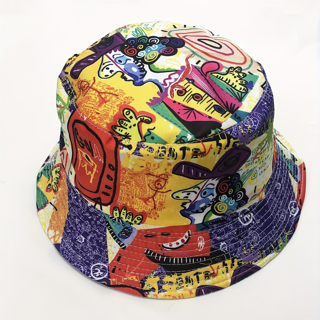 Vintage Graffiti Print Bucket Hat Hip Hop Casual Fisherman Cap