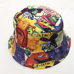 Vintage Graffiti Print Bucket Hat Hip Hop Casual Fisherman Cap