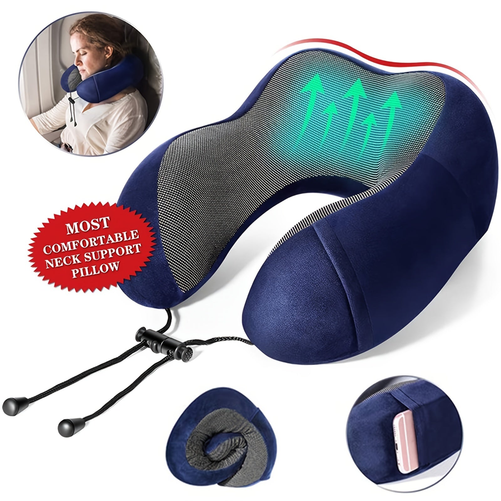 Memory Foam U Shape Pillow for Travel Office Neck Support