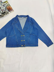 Denim Top Women's Solid Button Up Long Sleeve Collar Coat