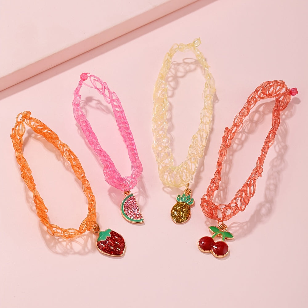 4pcs Girls Fruit Pendant Necklace Decorative Accessories Holiday Gift
