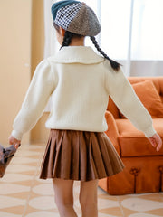 Girls Comfy Button Front Collar Long Sleeve Knit Outerwear Cardigan