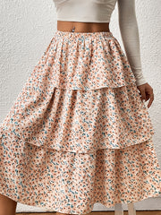 Boho Floral Print Tiered Maxi Skirts High Waist for Spring & Summer