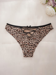 Leopard Bow Tie Panties Criss Cross Cut Out Women's Lingerie