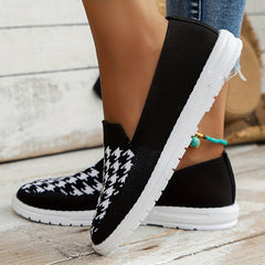 Women's Houndstooth Knitted Shoes Lightweight Slip-on Sneakers