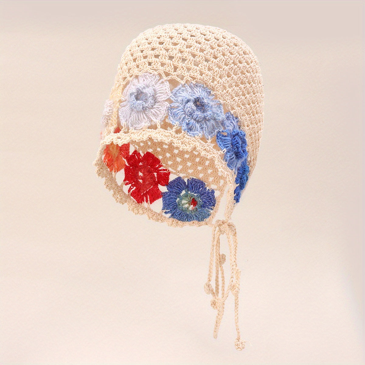 Flower Crochet Knit Hat Colorful Tassel Beanie for Women