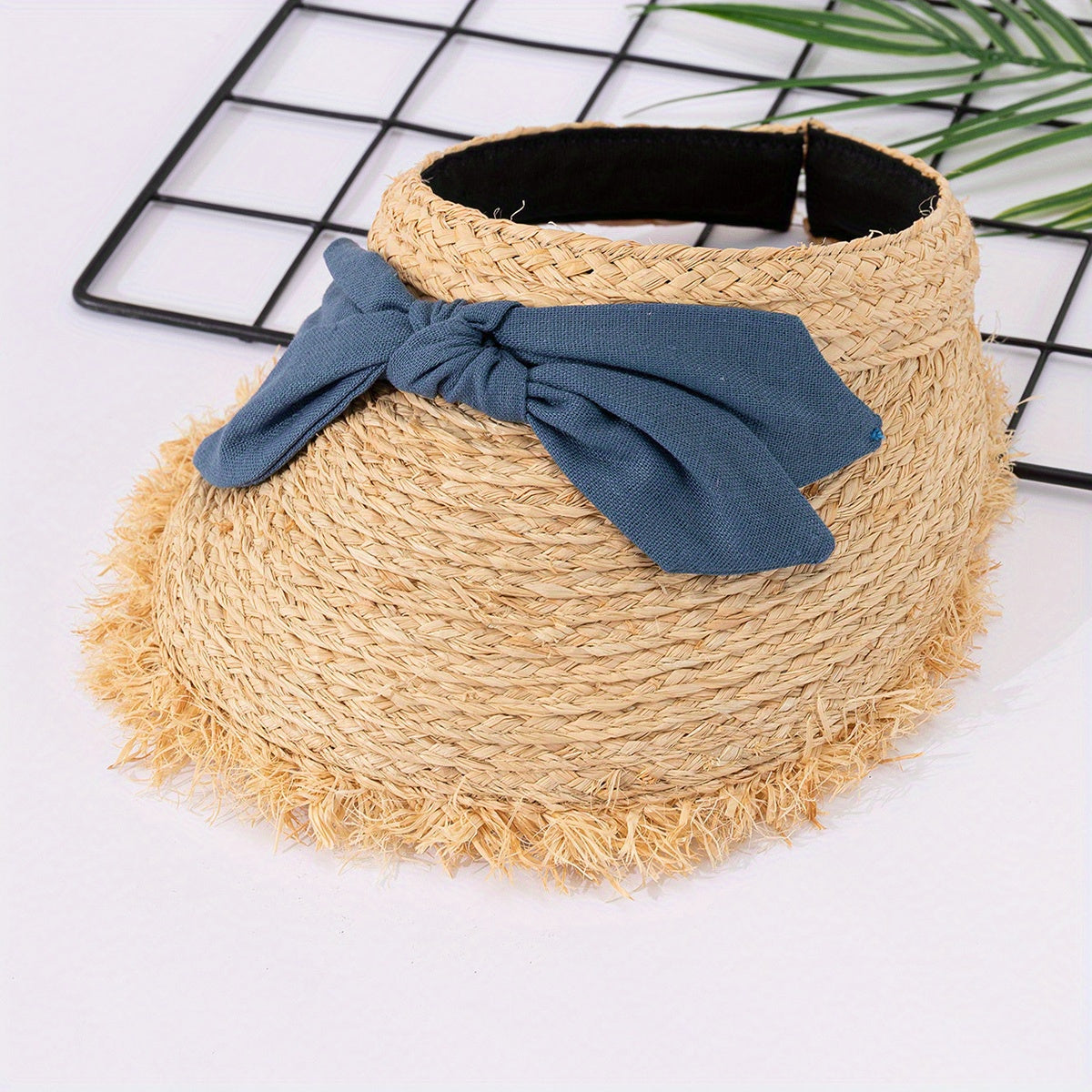 Bow Decor Straw Visor Hat Wide Brim Summer Sun Hats Outdoor UV Protection