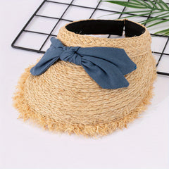 Bow Decor Straw Visor Hat Wide Brim Summer Sun Hats Outdoor UV Protection