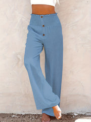 Boho Wide Leg Smocked Waist Button Pants