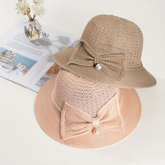 Bowknot Bucket Hat Wide Brim Crochet Sunscreen Fedora Cap