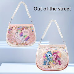 Cartoon Unicorn Handbag With Faux Pearl Handle For Girls