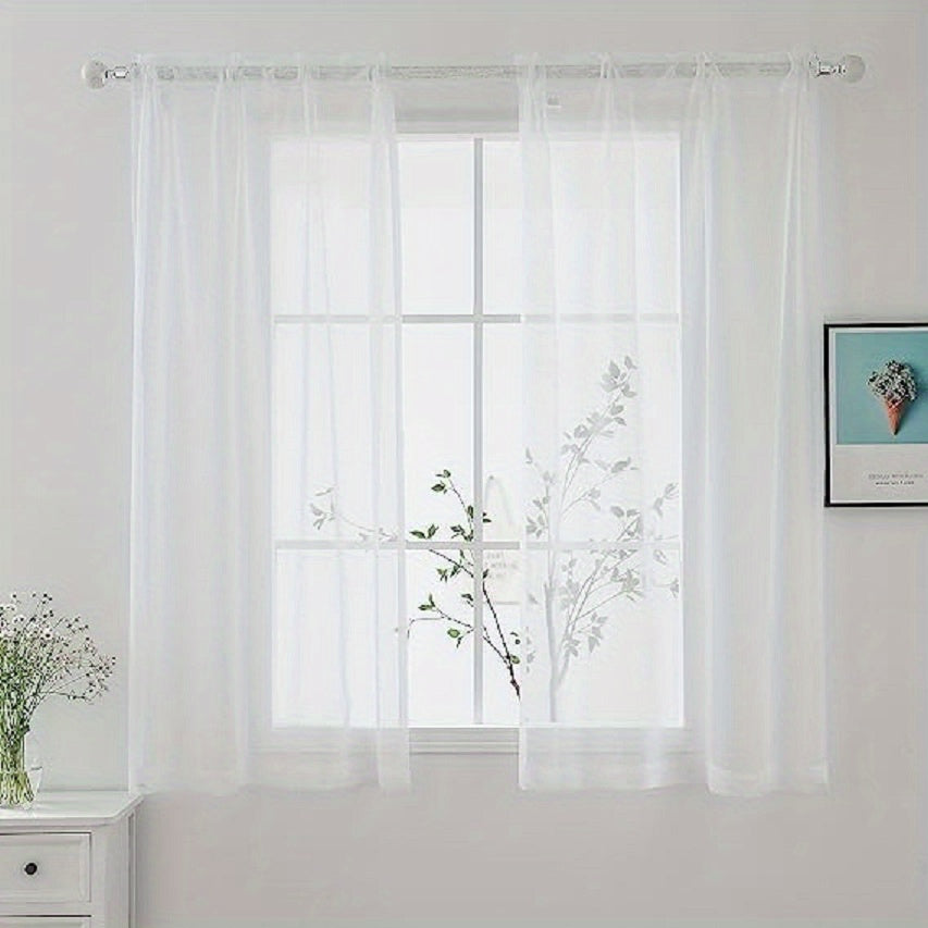 2pcs Sheer Curtain Rod Pocket Curtains for Home Decor