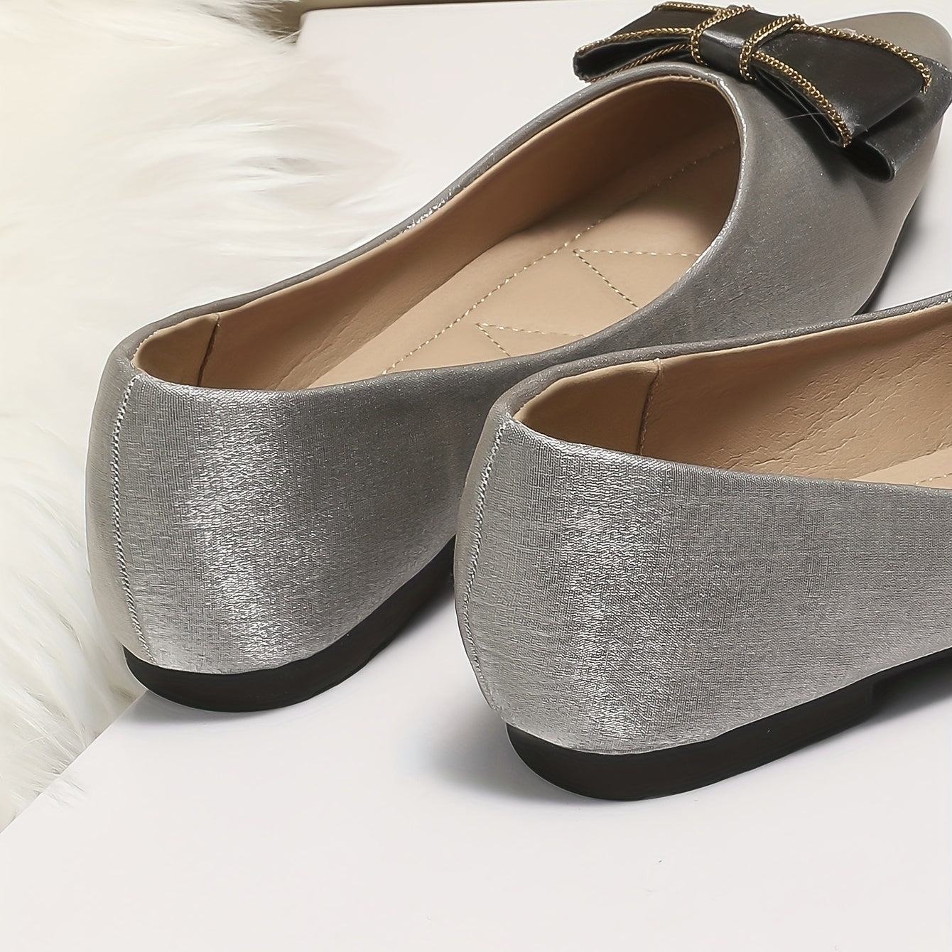 Women's Bowknot Ballet Flats Pointed Toe Satin Slip On Shoes