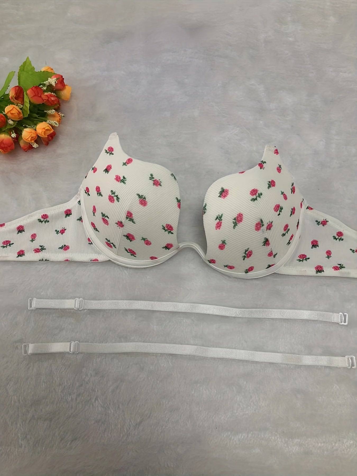 Floral Pattern Scoop Bras Comfortable Intimates Women's Lingerie