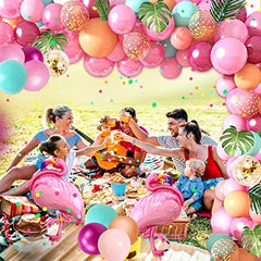 Tropical Balloon Arch Kit Flamingo Balloons Jungle Palm Leaves Coloured Balloon