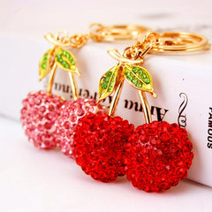 Cherry Charm Keychain Rhinestone Fruit Shape Key Ring Bag Pendant Ornaments