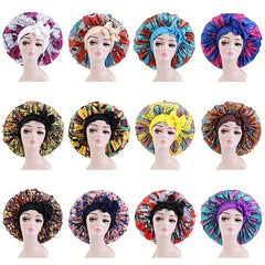 Boho Print Satin Bonnet Large Sleep Cap Bowknot Tied Hair Bonnet