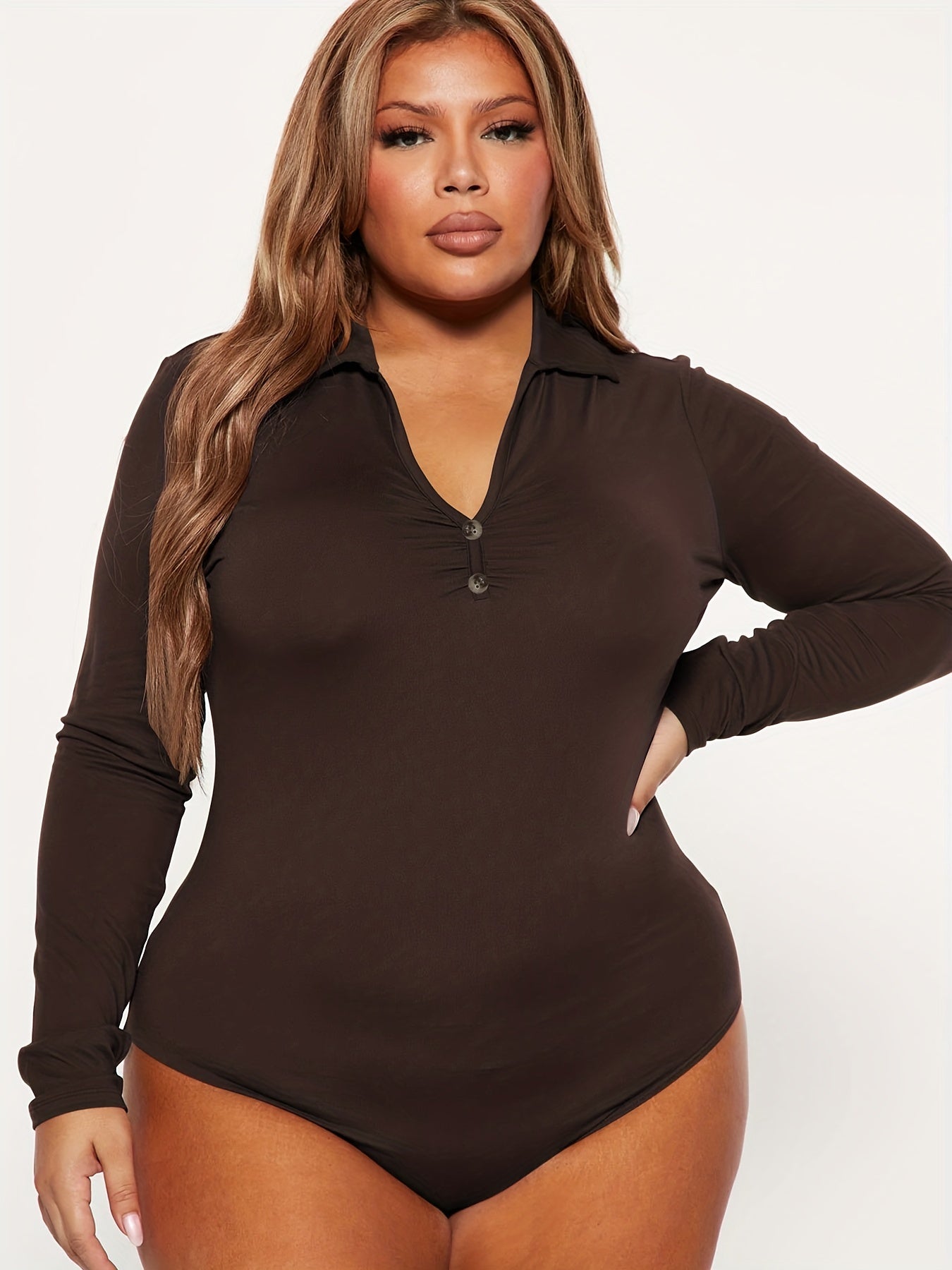 Solid Button Long Sleeve Bodysuit