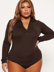 Solid Button Long Sleeve Bodysuit