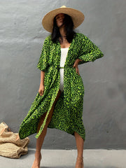 Summer Tie Kimono 3/4 Sleeves All Over Print