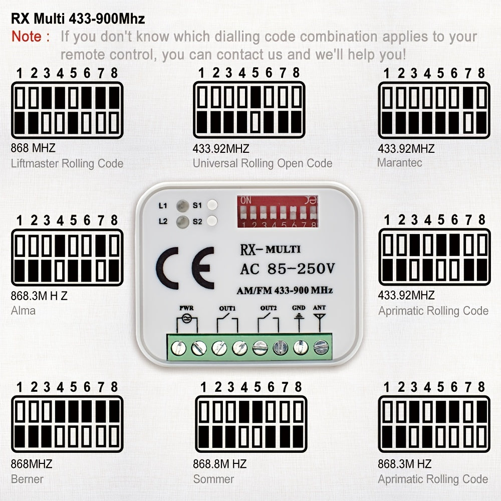 Garage Remote Control Receiver 433MHz 868MHz RX 300 900MHz AC 110V 220V