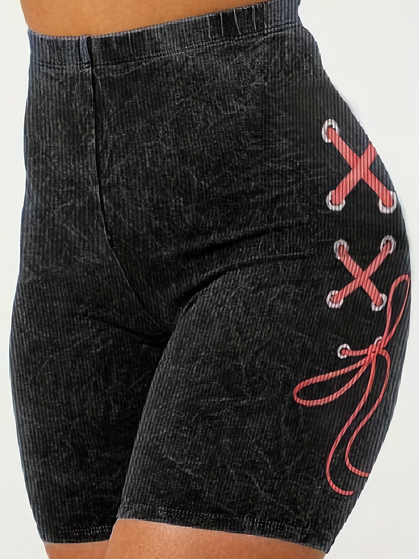 Denim Print Elastic Waist Shorts Casual Summer Women's Clothing