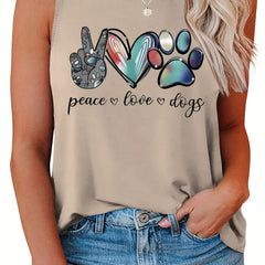 Casual Tank Top Women's Plus Art Letter & Heart Print