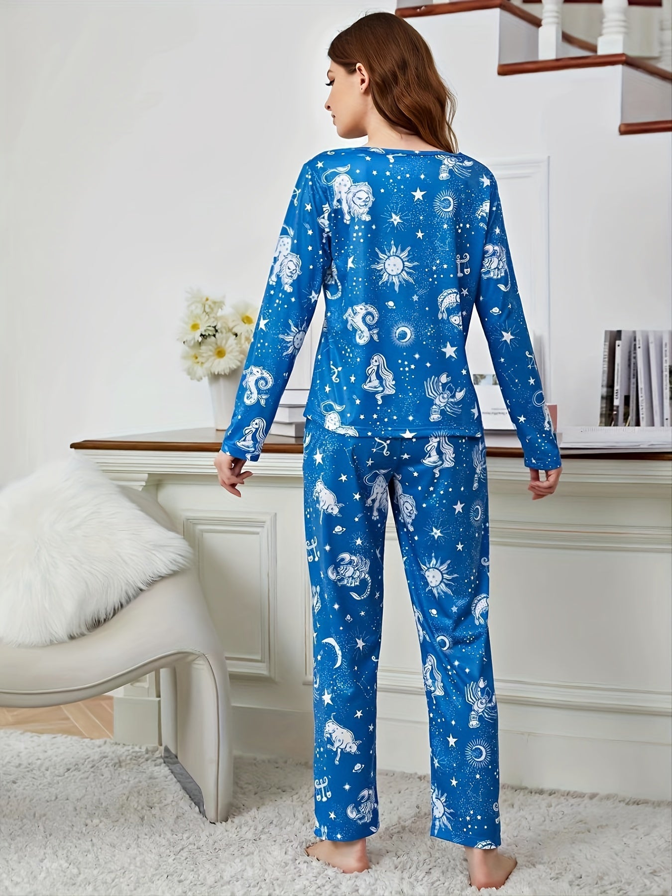 Women's Sun Print Pajama Set Long Sleeve Top & Pants