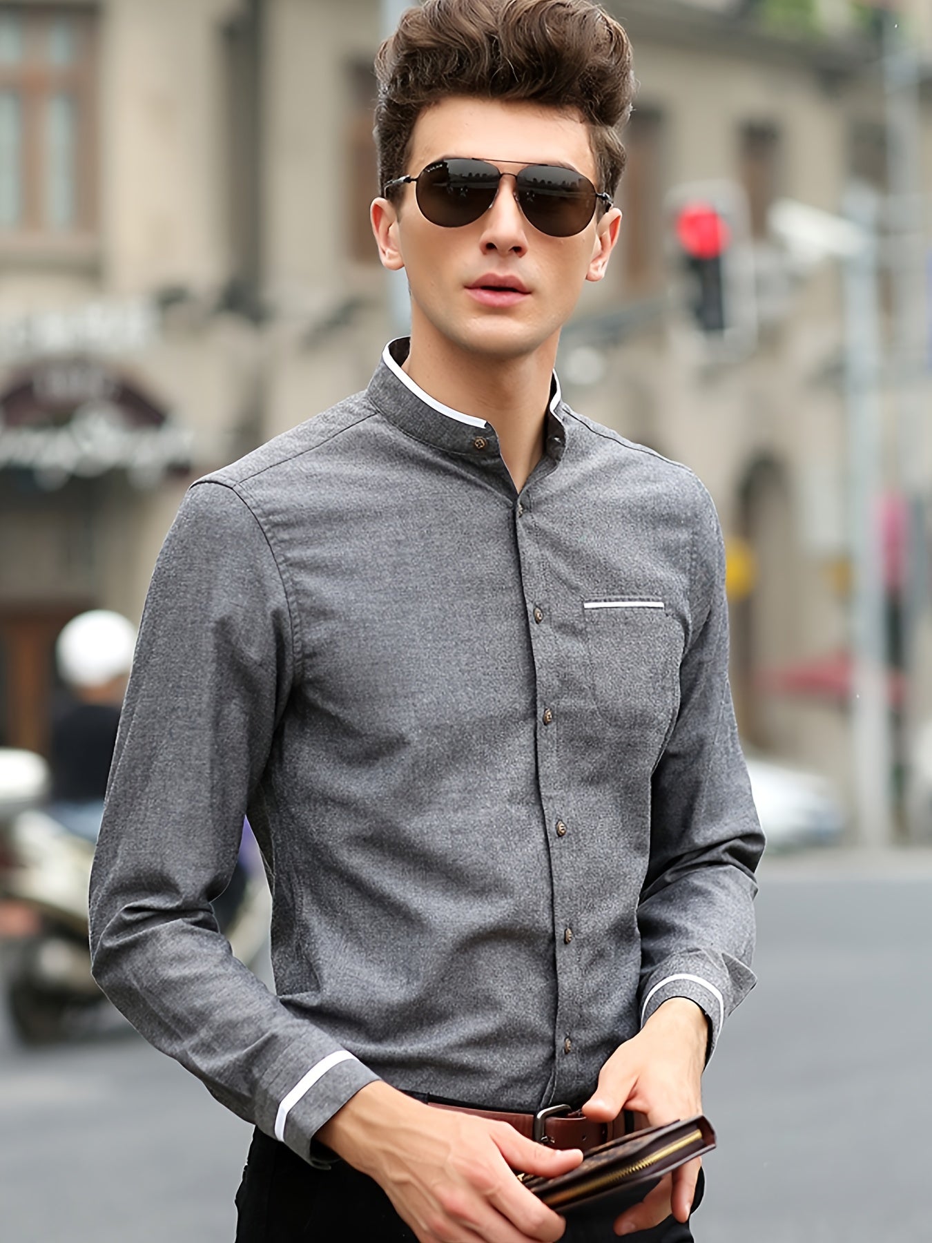 Men's Vintage Style Button Up Shirt for Business Occasion