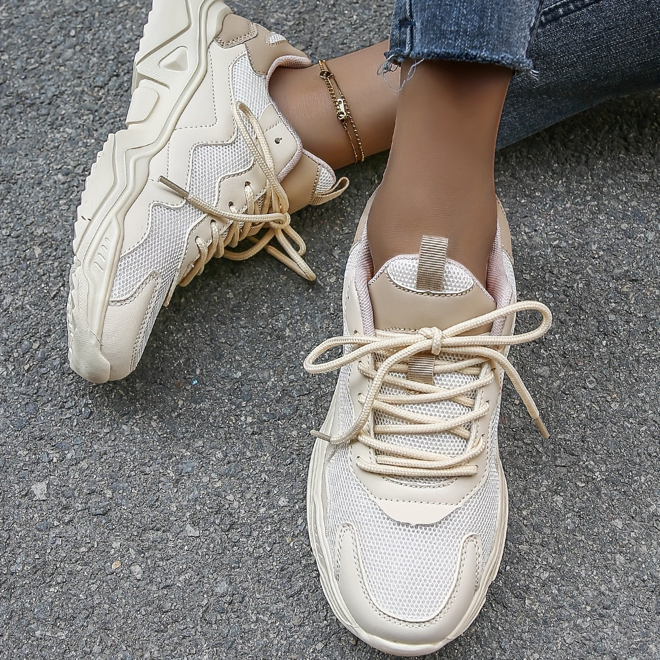 Women's Mesh Chunky Sneakers Breathable Low Top Running Sports Shoes