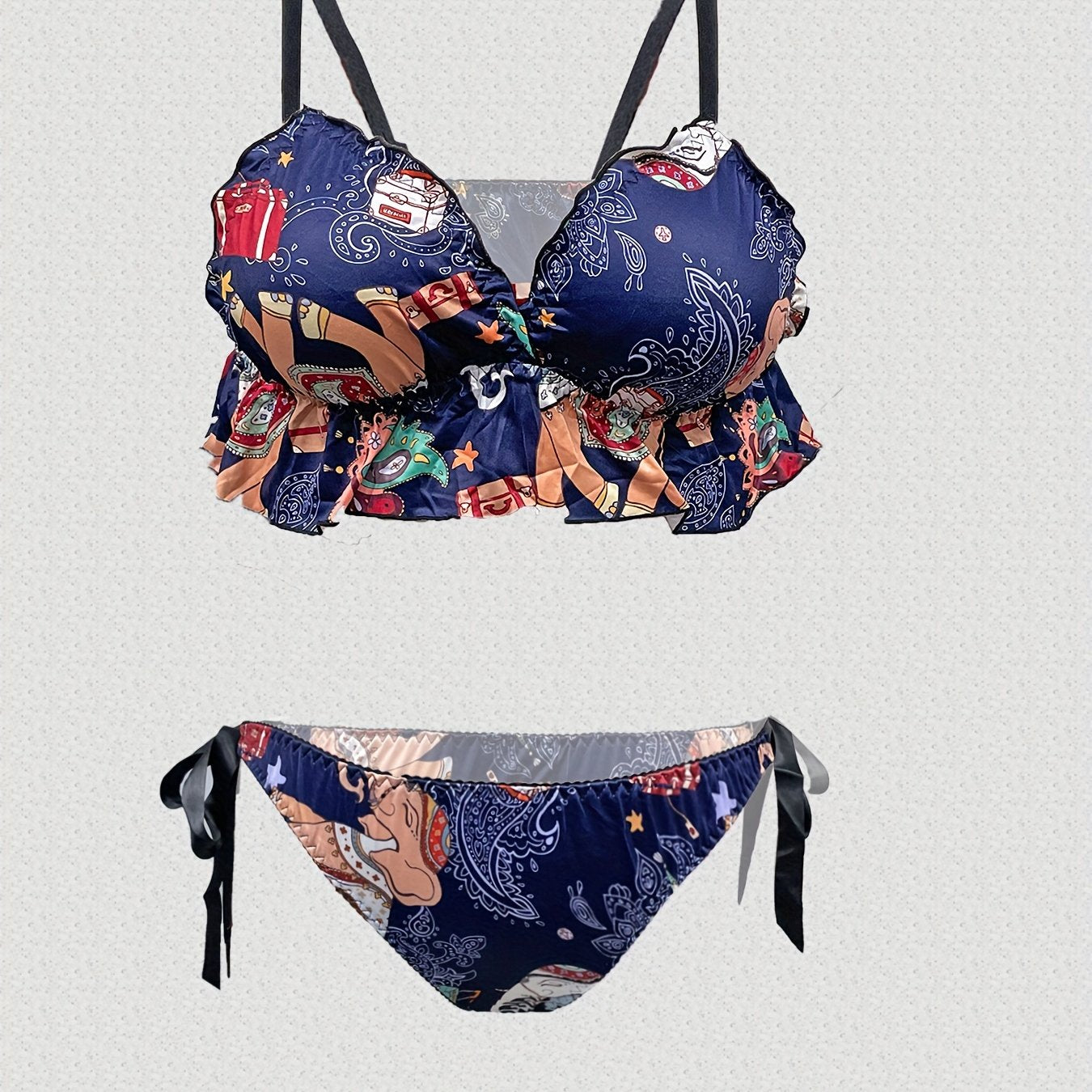 Paisley Print Ruffle Bra & Panty Set