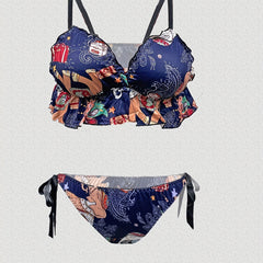 Paisley Print Ruffle Bra & Panty Set