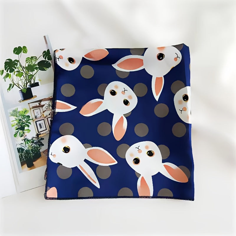 Rabbit Print Scarf Polka Dot Satin Neckerchief Bandana Head Wrap Hair Accessory